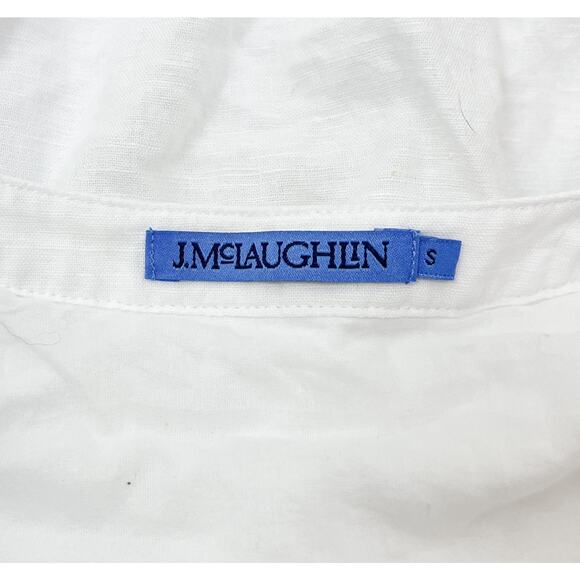 J. McLaughlin White Poplin Linen Cotton Midi Dress Short Sleeve V-Neck Sz Small - Picture 5 of 6